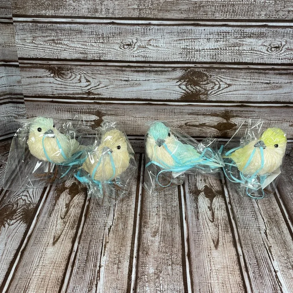 Set of 4 Pastel Sisal Bird Ornament Christmas Tree Spring Easter Decorations NEW